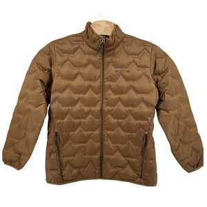 Columbia Women's Omni Heat Walker Mill Down Puffer Jacket Tan Large 650 Fill